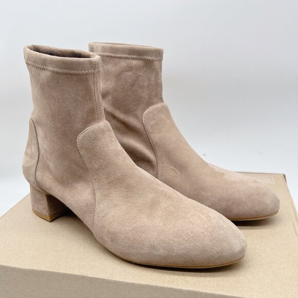 Stuart Weitzman Grace Ankle Boots Sock Bootie Block Heel Tan Suede US 8.5 -SPAIN - Picture 5 of 13